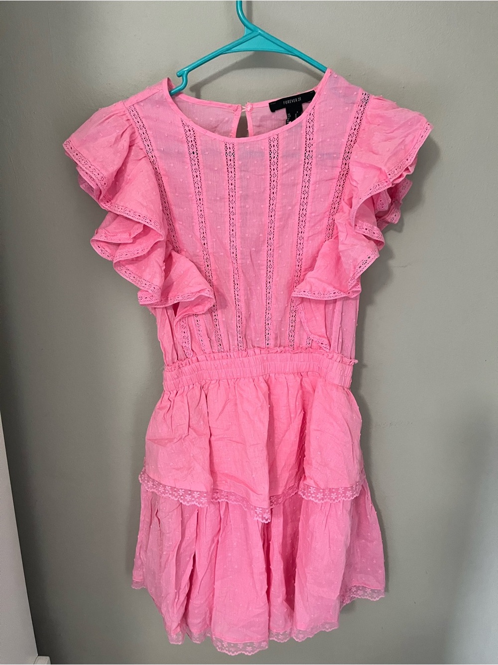 Forever 21 Bright Pink Ruffle Lace Dress